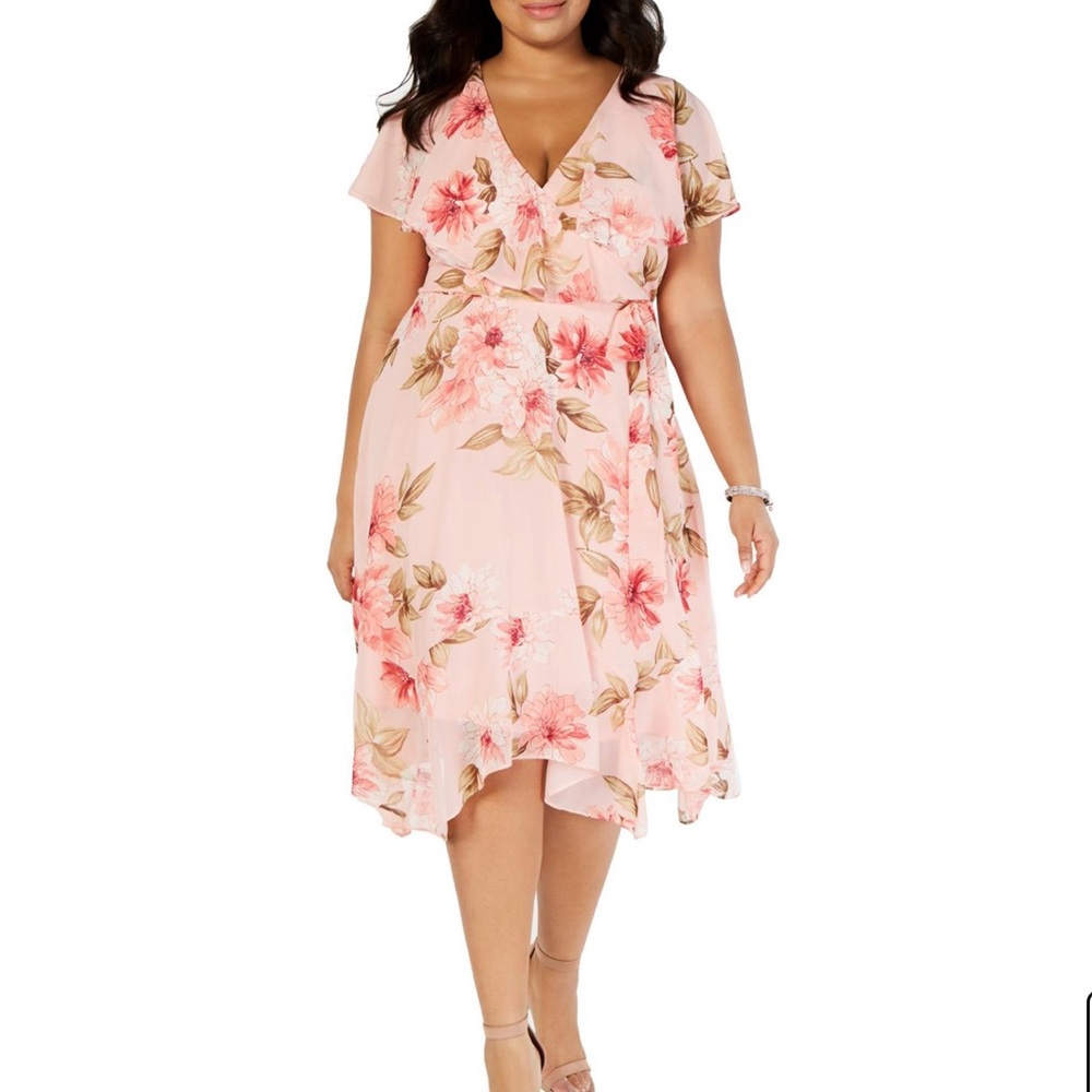 NWT Pink floral mock wrap dress